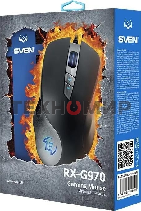 Мышь проводная SVEN RX-G970 черный, 4000 dpi, USB, кнопки - 7