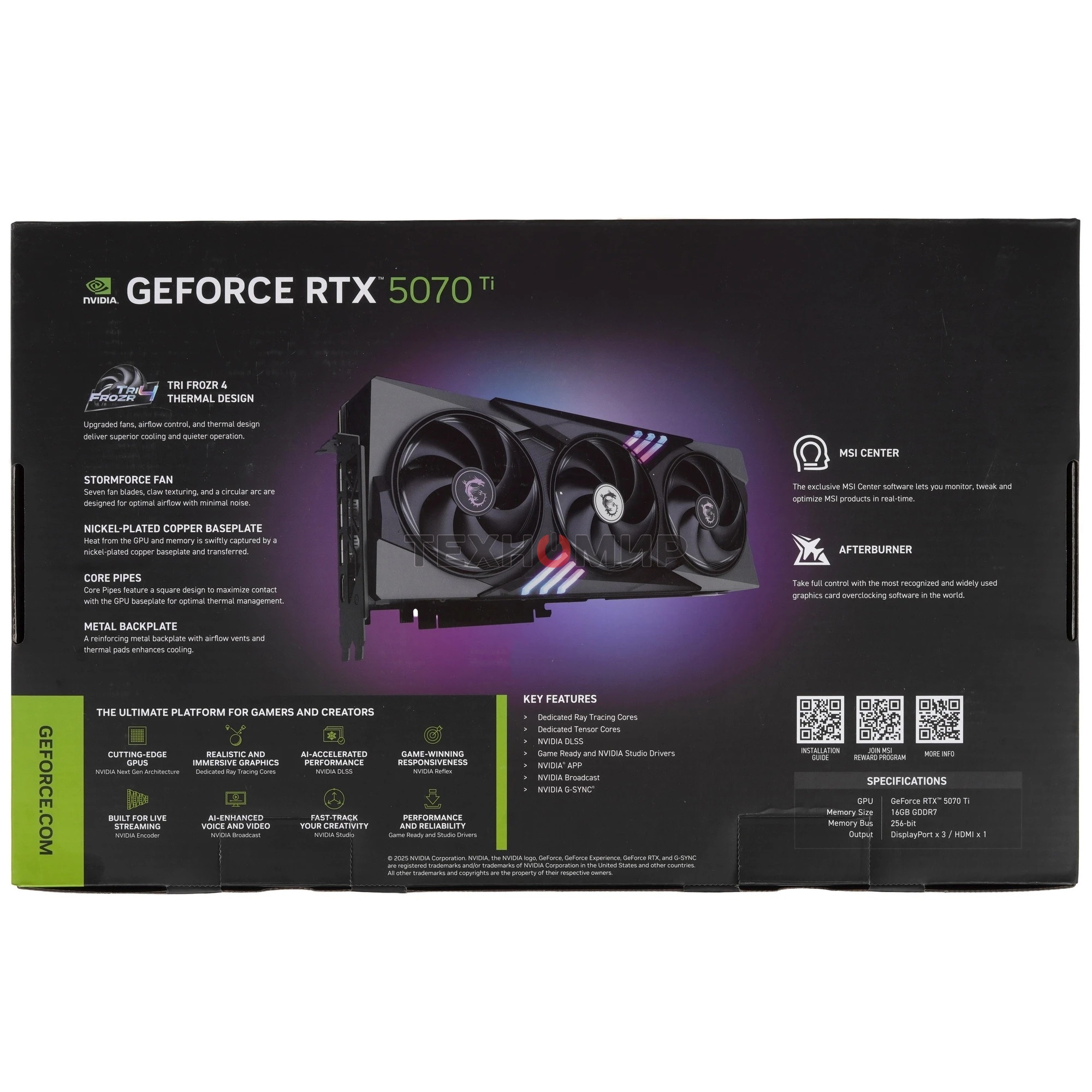 Видеокарта MSI RTX5070Ti GAMING TRIO OC 16Gb GDDR7 256bit 3xDP HDMI 3FAN RTL