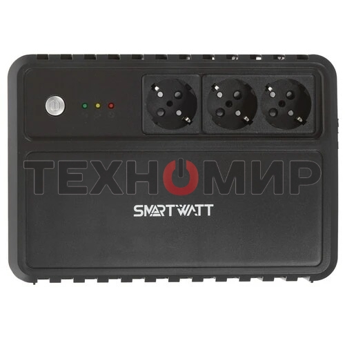 Источник бесперебойного питания SMARTWATT UPS SAFE 1000 черный, 1000/600 ВА/Вт, линейно-интерактивный, напольный, LED индикация, Shuko CEE7/4 - 3 шт.