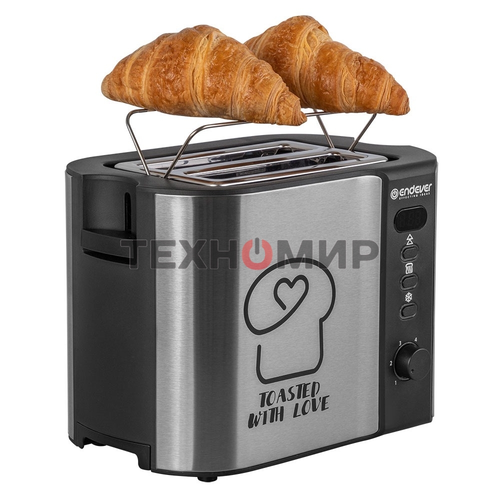Тостер электрический ENDEVER Skyline ST-127, мощность 800 Вт, стальной/черный, 6 реж. поджаривания, 2 отсека для тостов, 4 шт/уп