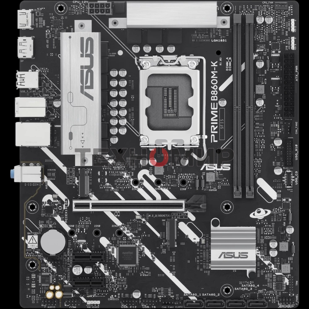 Материнская плата ASUS PRIME B860M-K, LGA 1851, Intel B860, 2xDDR5, 4xSATA, 2xM.2, 1xPCIe 4.0 x16, 2xPCIe 4.0 x1, 1xHDMI, 1xDP, 1x 2.5Gb LAN, 1xUSB-A 10Gbps, 3xUSB-A 5Gbps, 3xUSB-A 2.0, 3x3.5 мм, 7.1, mATX