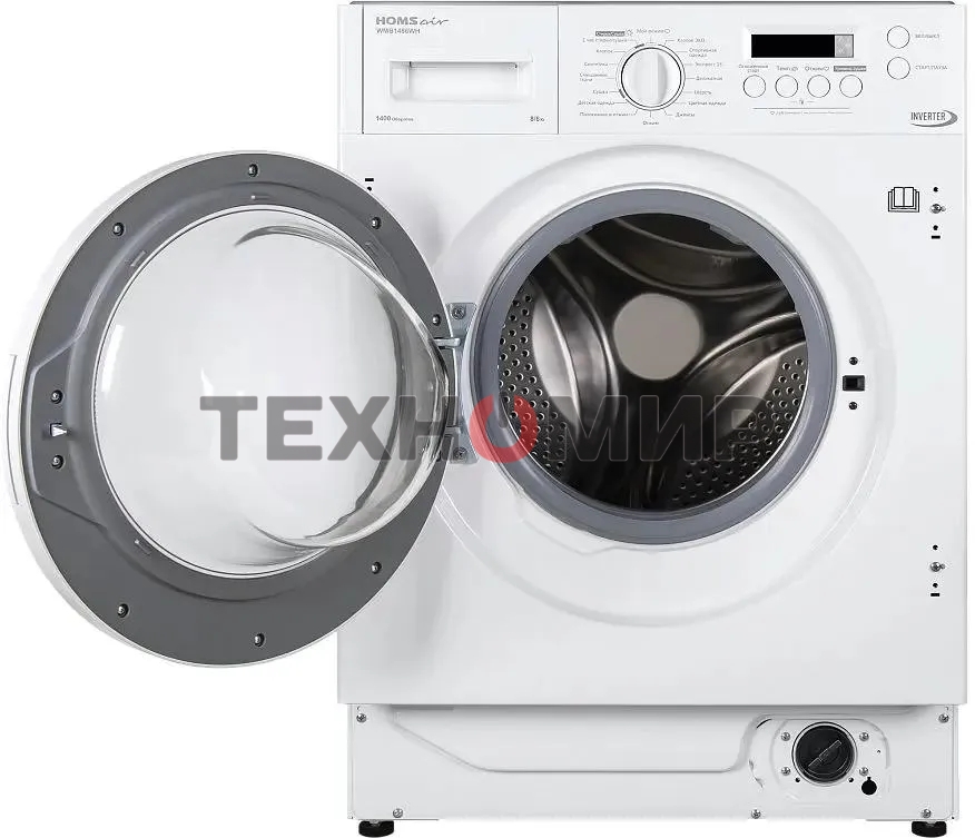 Встраиваемая стиральная машина HOMSair WMB1486WH белый, загрузка фронтальная 8 кг, 6 кг - сушка, 1400 об/мин, класс: A