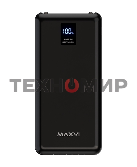 Внешний аккумулятор Maxvi PB10-11 10000 мАч черный 3A, встроенные кабели USB A/Type-C/Lightning
