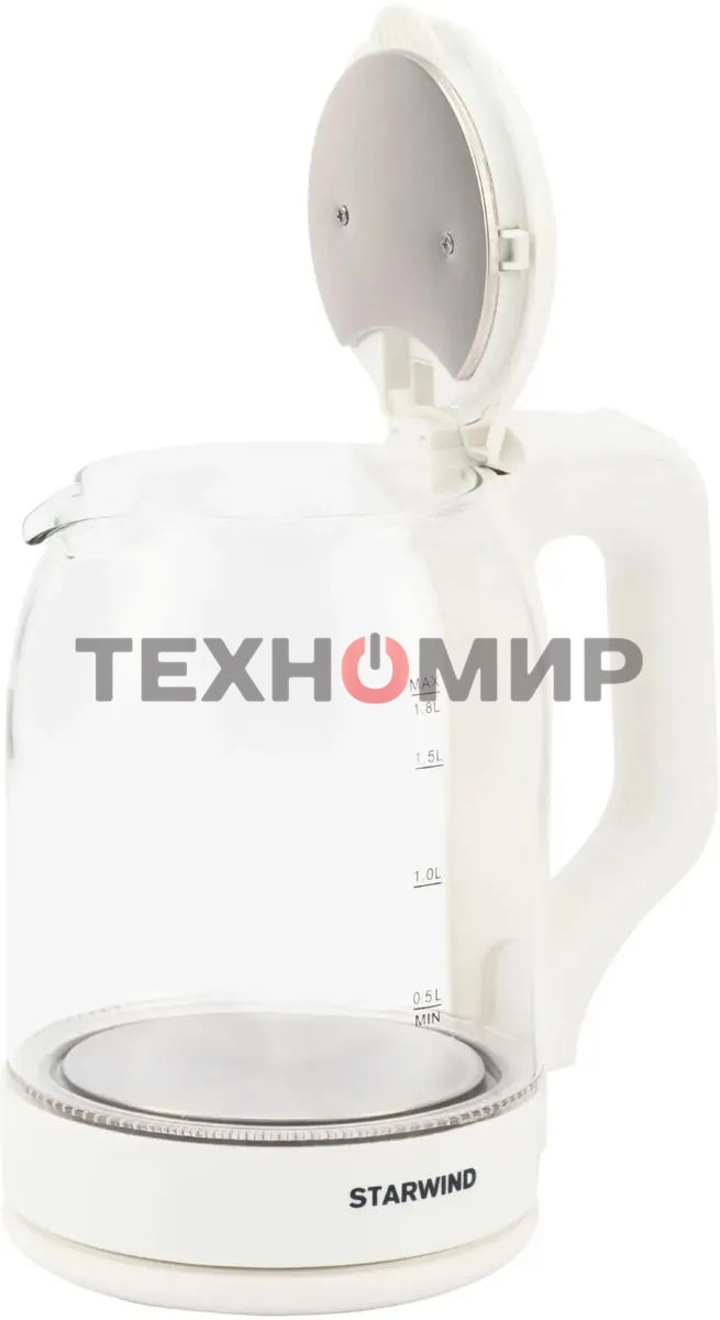 Чайник электрический StarWind SKG1056 1.8 л, 2000 Вт, белый/прозрачный
