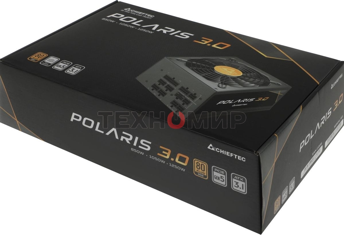 Блок питания Chieftec Polaris 3.0 PPS-850FC-A3, 850Вт, 80 PLUS Gold, 140мм, модульный, черный