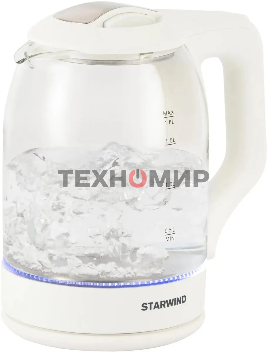 Чайник электрический StarWind SKG1056 1.8 л, 2000 Вт, белый/прозрачный