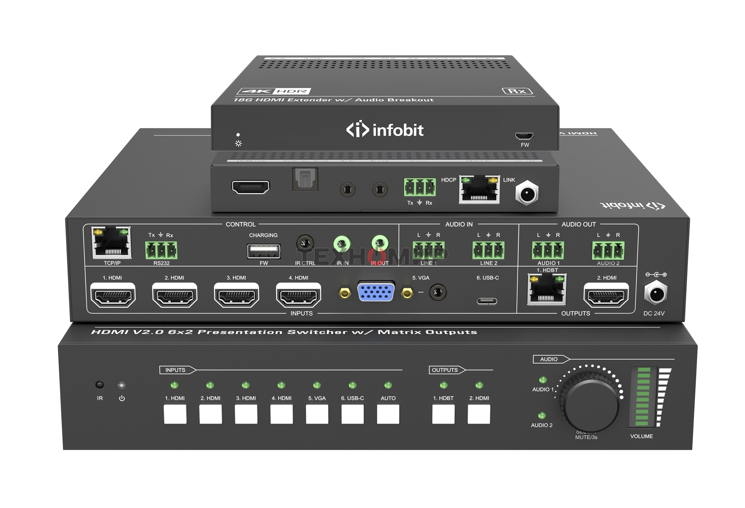 Презентационный коммутатор Infobit iSwitch 602 4K60 6X2 с выходами HDMI и HDBaseT