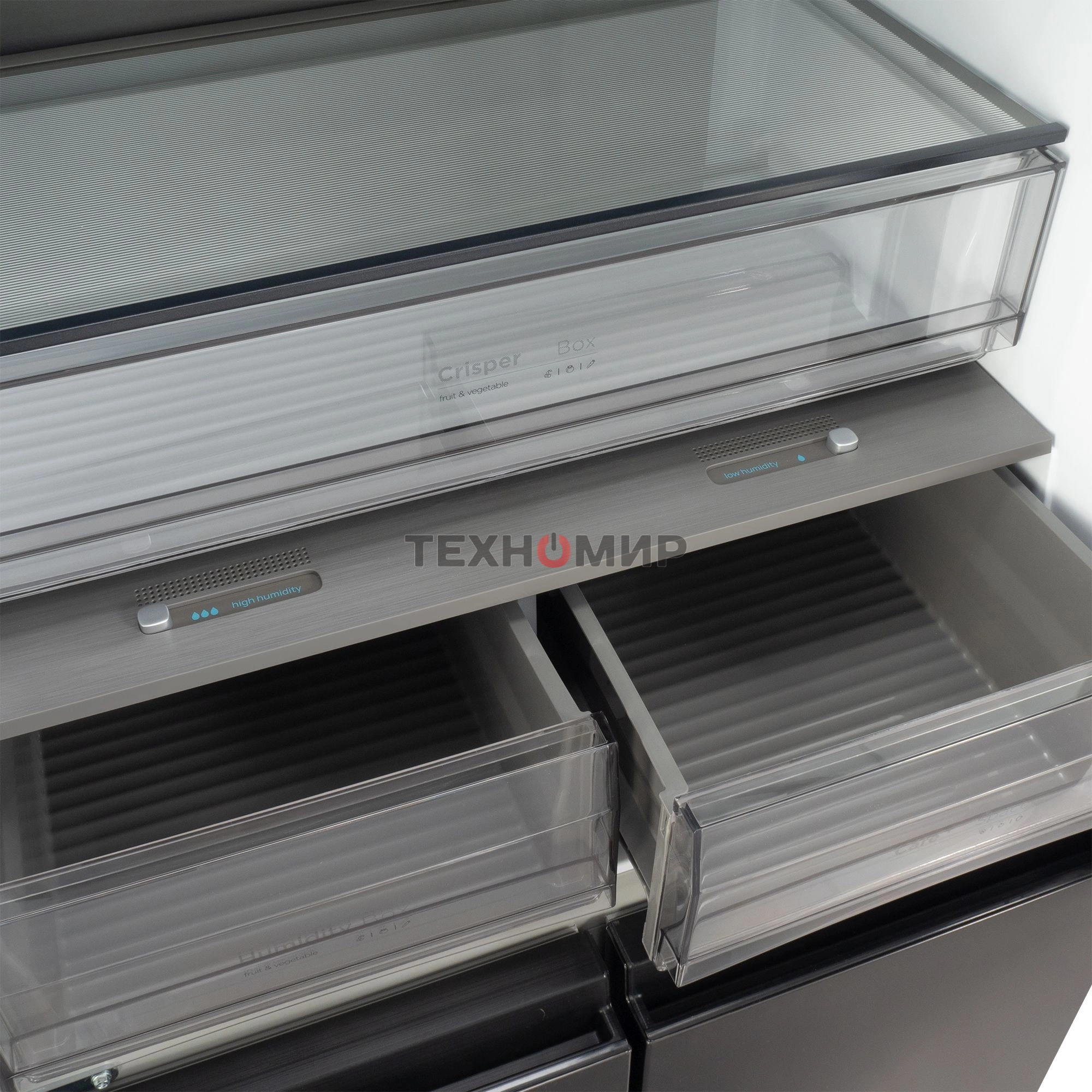 Холодильник Hyundai CM45043F черная сталь трехкамерный 405/270л морозилка снизу No Frost, Side by Side