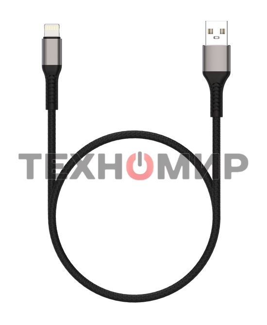 Дата-кабель Maxvi MC-21L USB-Lightning 2.4А, 1м, black-grey