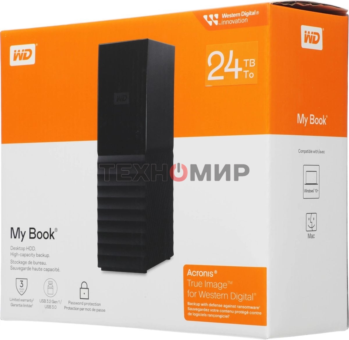 Внешний HDD Western Digital My Book WDBBGB0240HBK, 24Tb, USB 3.2 Gen 1 Type-A, 5400 rpm, черный