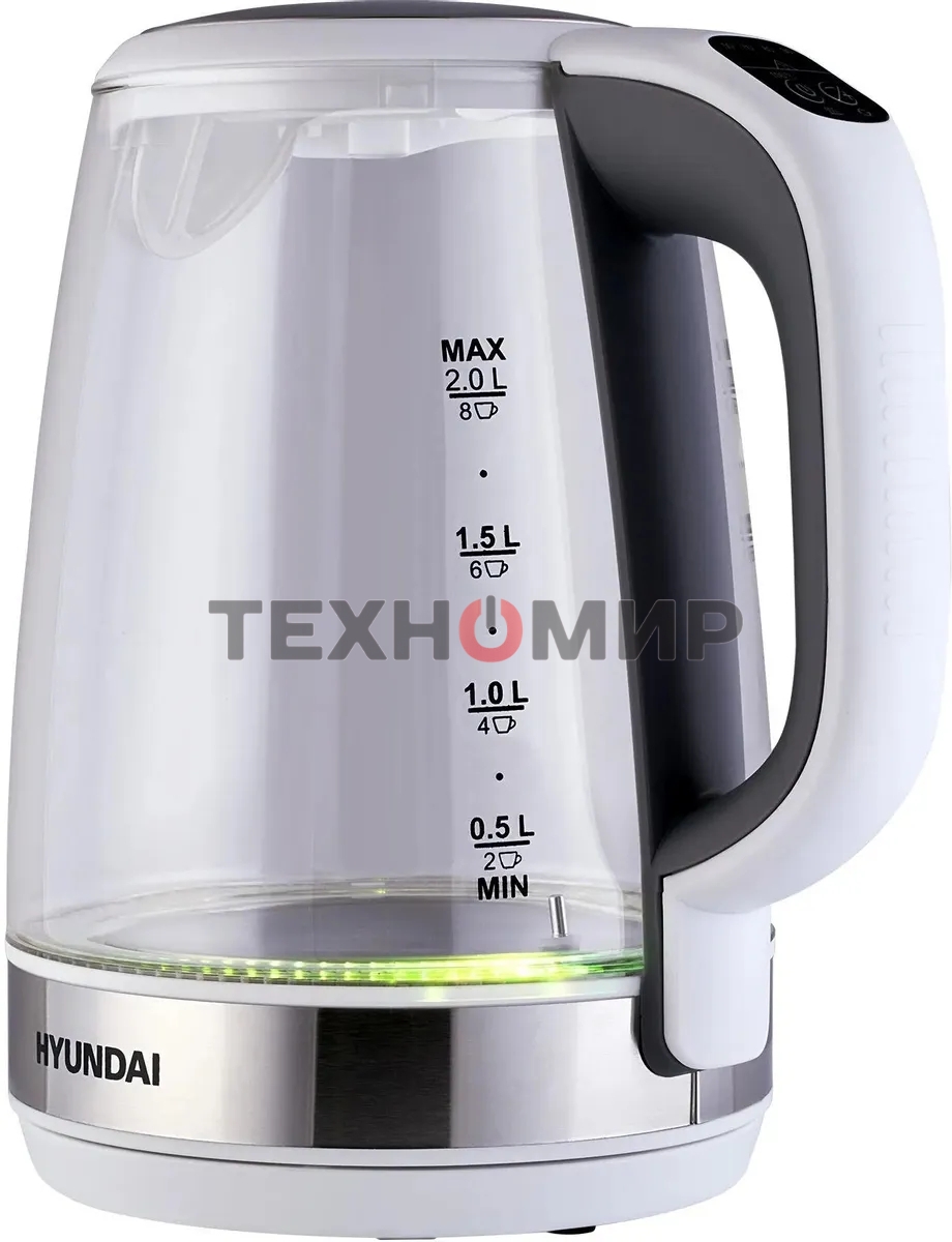 Чайник электрический Hyundai HYK-G8880 2 л, 2200 Вт, серый/серебристый корпус: стекло