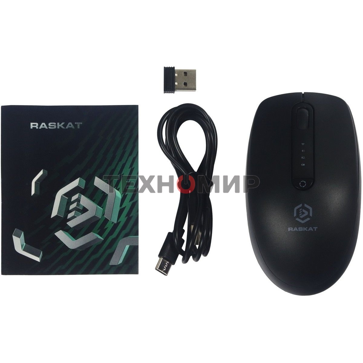 Мышь беспроводная Raskat M002WBR черный, 1600 dpi, радиоканал, Bluetooth, USB, кнопки - 4