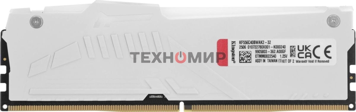 Оперативная память Kingston Fury Beast, DDR5, 32Gb (2x16Gb), 5600MHz, CL40, DIMM, с радиаторами, RGB, белый