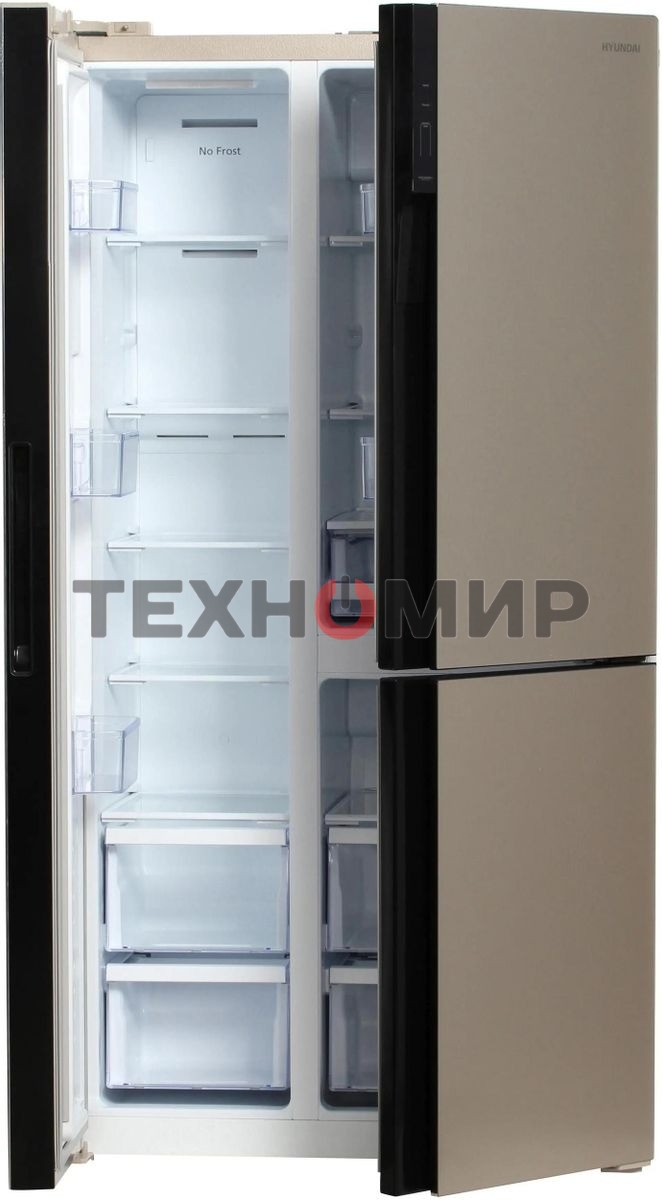 Холодильник Hyundai CS6073FV шампань трехкамерный 329/223л морозилка сбоку, No Frost, Side by Side