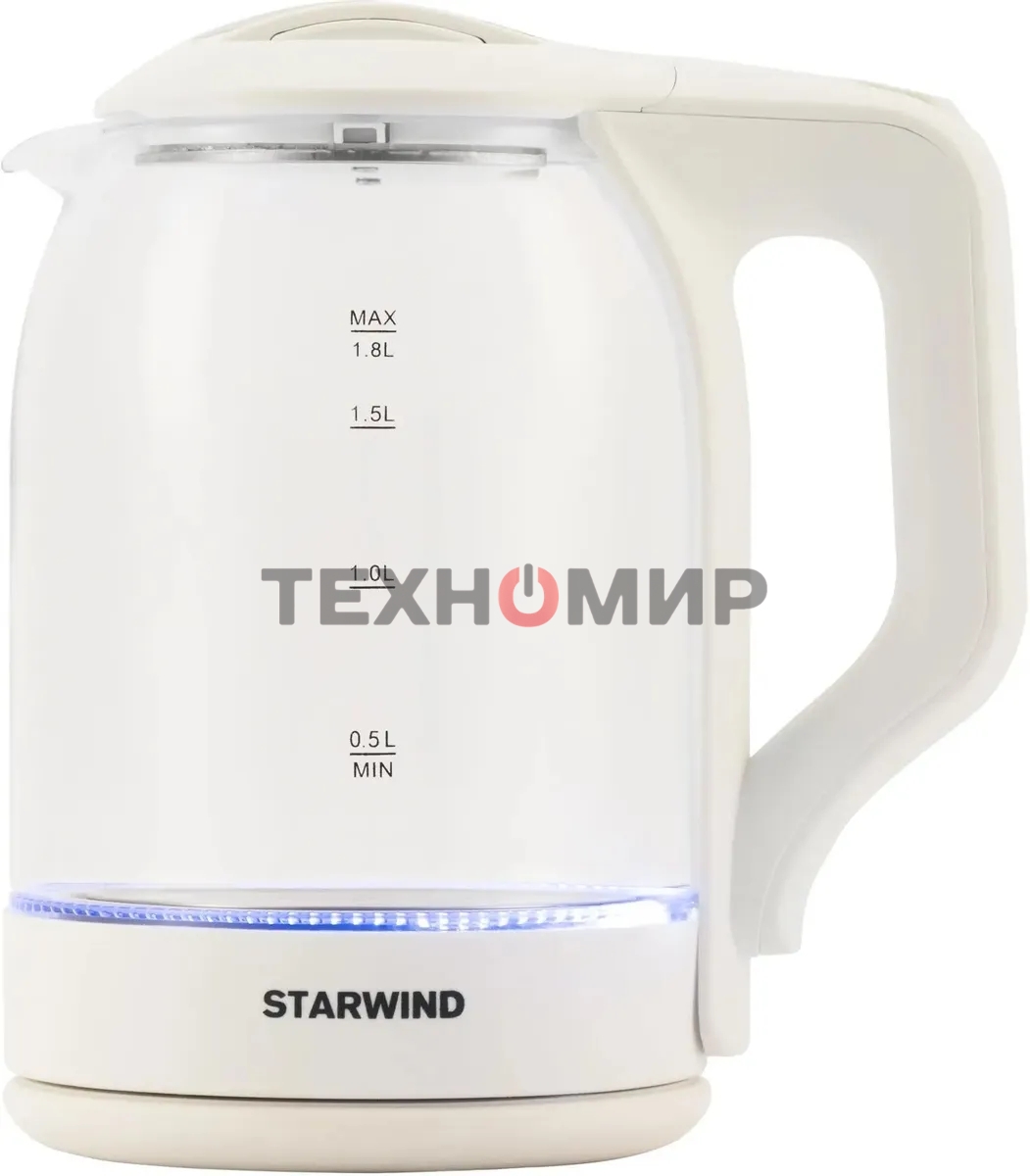 Чайник электрический StarWind SKG1056 1.8 л, 2000 Вт, белый/прозрачный