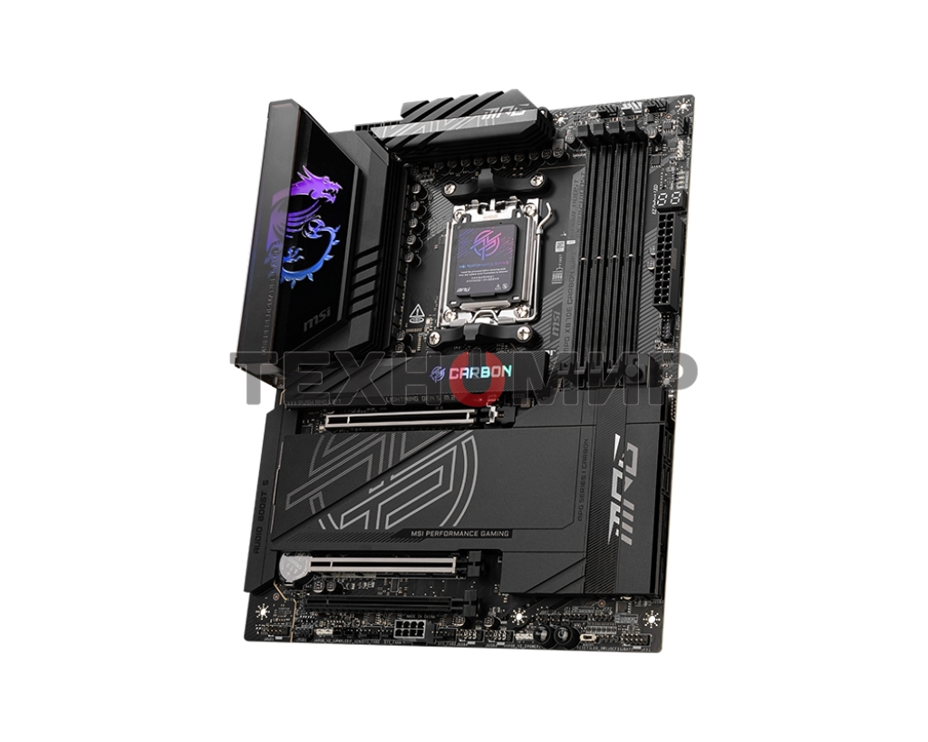 Материнская плата MSI MPG X870E CARBON WIFI, AM5, AMD X870E, 4xDDR5, 4xSATA, 4xM.2, 1xPCIe 5.0 x16, 1xPCIe 5.0 x4, 1xPCIe 4.0 x4, 1xHDMI, 2xUSB-C, 2x1Gb LAN, 9xUSB 3.2 Gen 2, 2xUSB4, 2x3.5 мм, 7.1, ATX