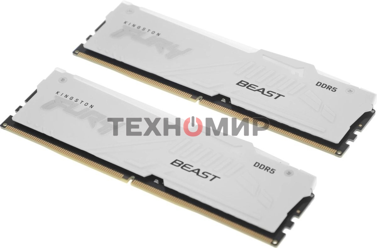 Оперативная память Kingston Fury Beast, DDR5, 32Gb (2x16Gb), 5600MHz, CL40, DIMM, с радиаторами, RGB, белый