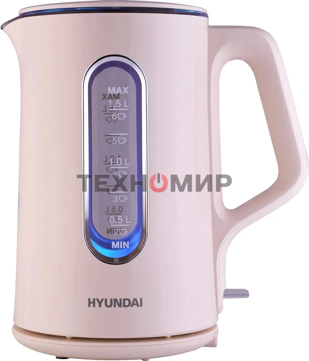 Чайник электрический Hyundai HYK-G8888 1.5 л, 1700 Вт, кремовый/прозрачный корпус: стекло