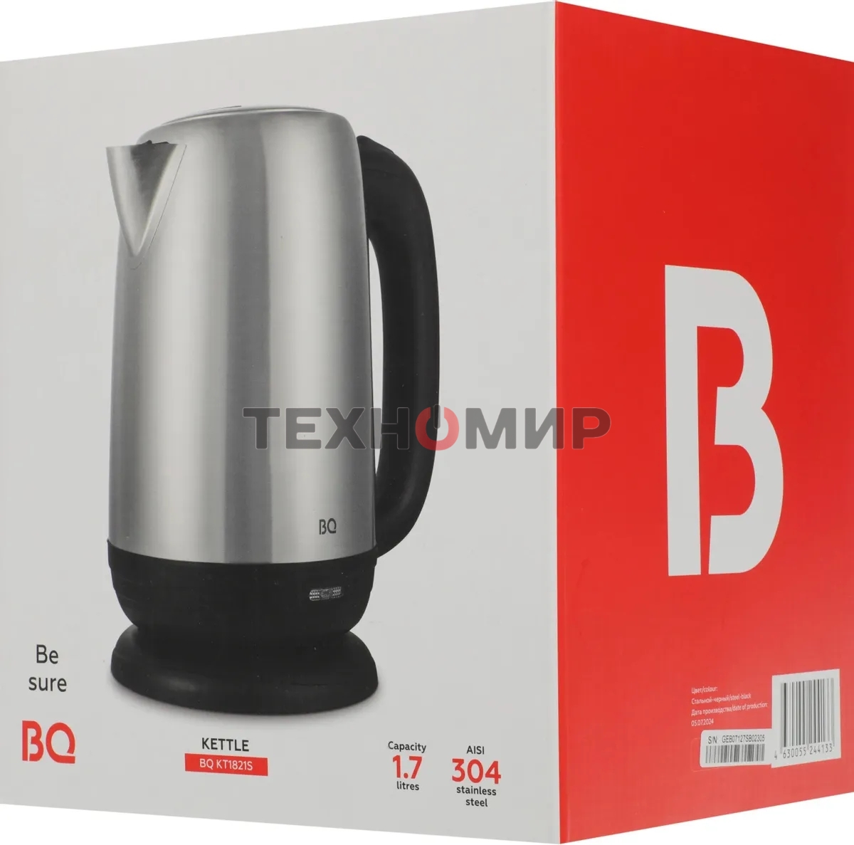 Чайник электрический BQ KT1821S черный/стальной, 2200 Вт, 1.7 л