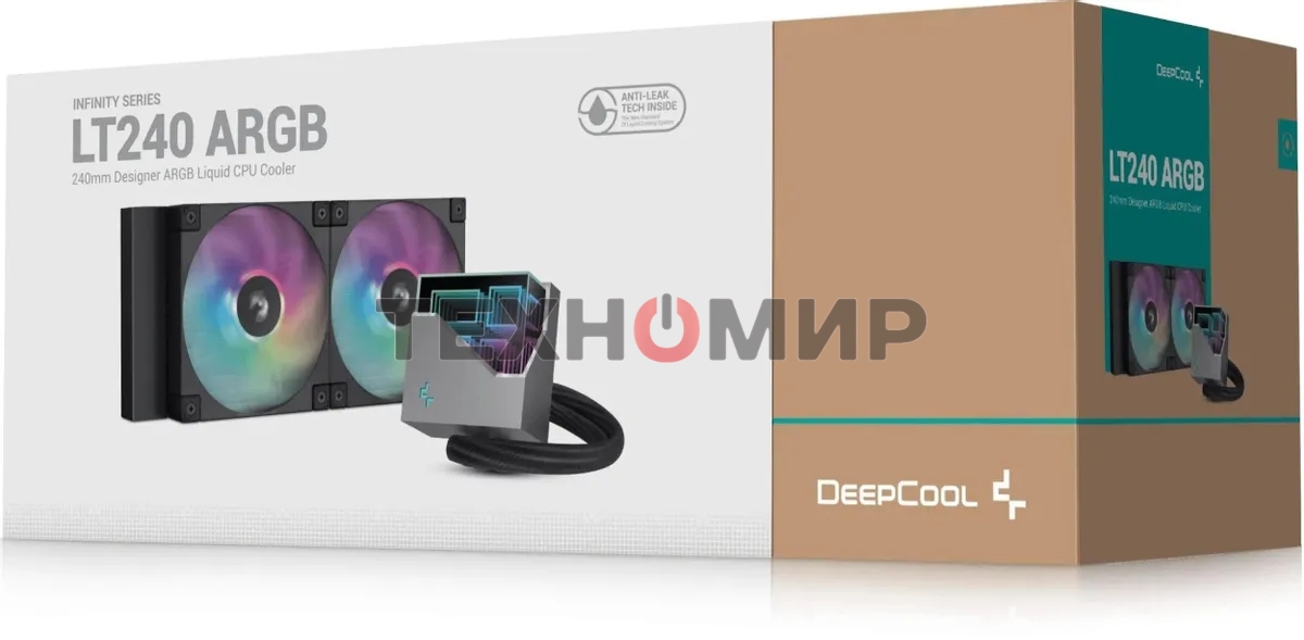 Система жидкостного охлаждения DEEPCOOL LT240 ARGb черный, 120 мм, алюминий/медь, 2400 об/мин, 38.71 дБ, 4 pin, 280 Вт