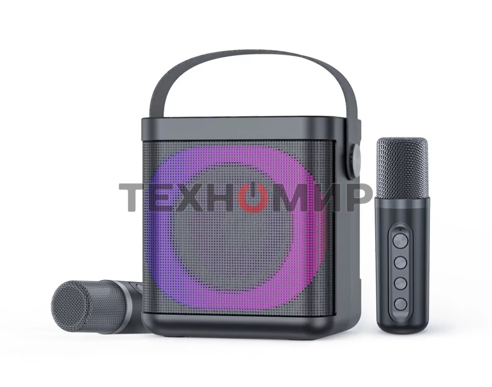 Переносная караоке система TRS2406 iconBIT K702B Колонка 10Вт, 2 микрофона Bluetooth, подсвктка, с аккумулятор в колонке 1500mAh и микрофонах, 16*12*16.7 CM, черный