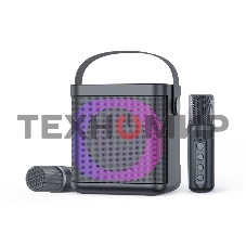 Переносная караоке система TRS2406 iconBIT K702B Колонка 10Вт, 2 микрофона Bluetooth, подсвктка, с аккумулятор в колонке 1500mAh и микрофонах, 16*12*16.7 CM, черный