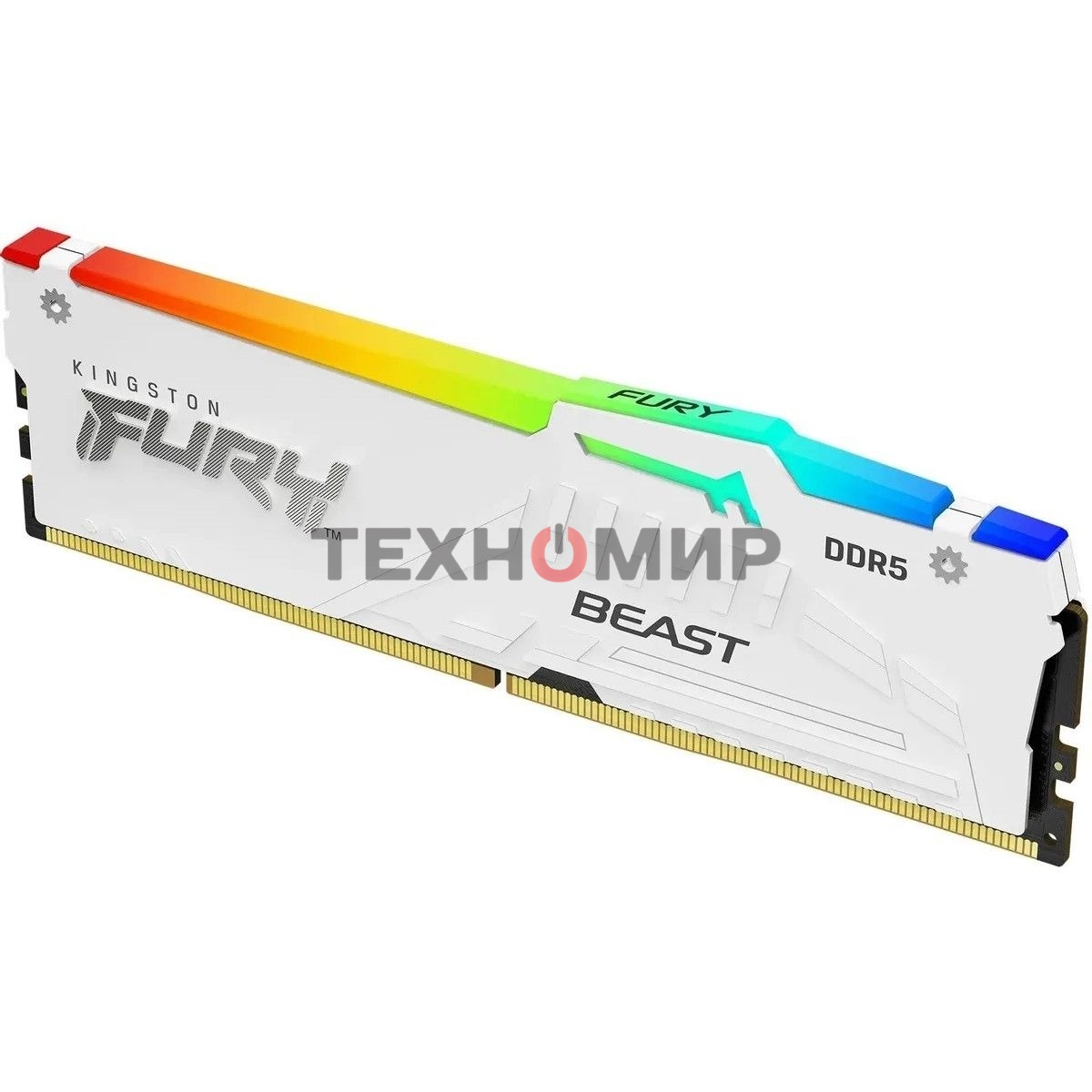 Оперативная память Kingston Fury Beast, DDR5, 16Gb (1x16Gb), 6400MHz, CL32, DIMM, с радиатором, RGb, белый