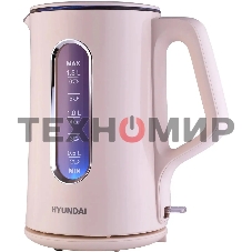Чайник электрический Hyundai HYK-G8888 1.5 л, 1700 Вт, кремовый/прозрачный корпус: стекло