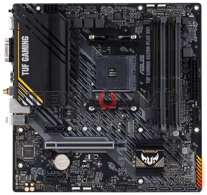 Материнская плата ASUS TUF GAMING A520M-PLUS WIFI, AM4, AMD A520, 4xDDR4, 4xSATA, 1xM.2, 1xPCIe 3.0 x16, 2xPCIe x1, 1xVGA, 1xHDMI, 1xDP, 1x 1Gb LAN, 2xUSB-A 3.2 Gen 1, 2xUSB-A 2.0, 3x3.5 мм, 7.1, mATX
