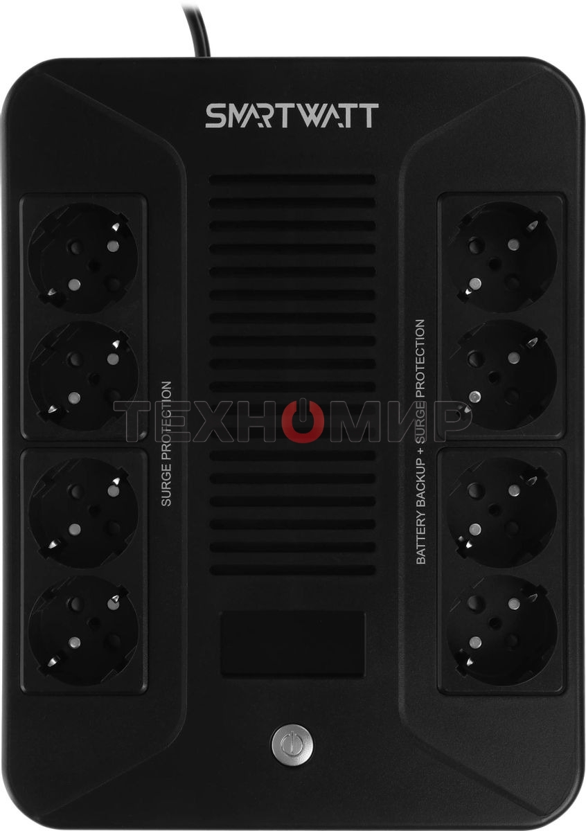 Источник бесперебойного питания SMARTWATT UPS SAFE PRO LCD 1000 черный 1000/600 ВА/Вт, напольный/настенный, линейно-интерактивный, LCD дисплей, Shuko CEE7/4 - 8 шт. (4 шт. с резервным питанием, 4 шт. - сетевой фильтр)