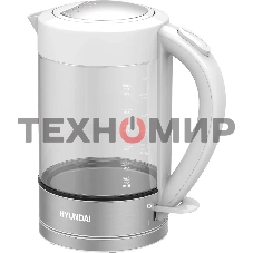 Чайник электрический Hyundai HYK-G9990 1.6 л, 2000 Вт, белый/серебристый корпус: стекло
