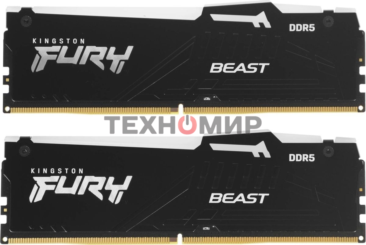 Оперативная память Kingston Fury Beast, DDR5, 32Gb (2x16 Gb), 6400 MHz, CL32, радиатор, RGB, черный