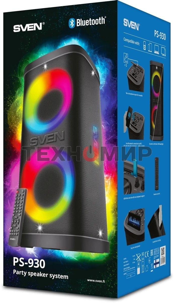 Колонка порт. Sven АС PS-930 черный 150W 1.0 BT/3.5Jack 7200mAh (SV-022402)