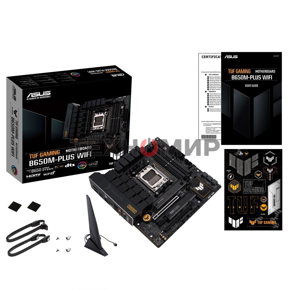 Материнская плата ASUS TUF GAMING B650M-PLUS WIFI, AM5, AMD B650, 4xDDR5, 4xSATA, 2xM.2, 1xPCIe 4.0 x16, 1xPCIe 4.0 x4, 1xDP, 1xHDMI, 1x 2.5Gb LAN, 4xUSB-A 3.2 Gen 2, 1xUSB-A 3.2 Gen 1, 1xUSB-C 3.2 Gen 2x2, 5x3.5 мм, 7.1, mATX
