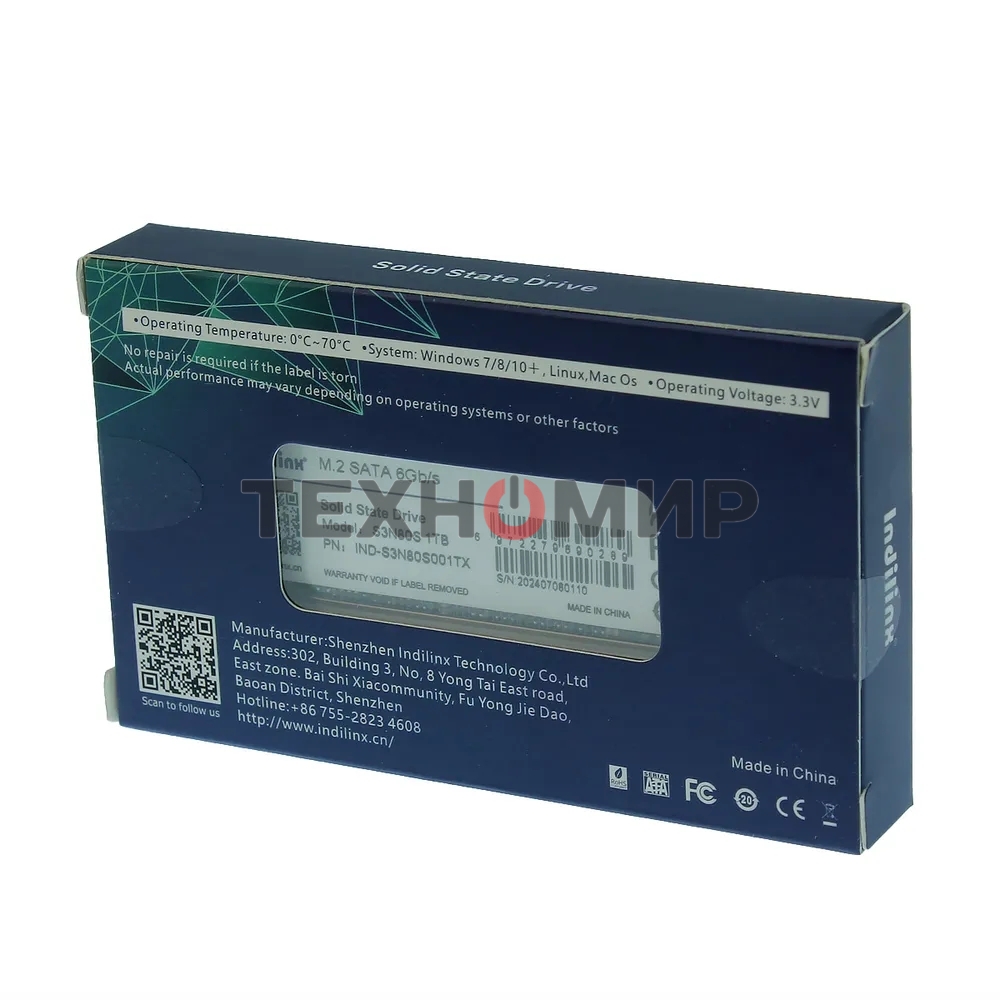 Накопитель SSD Indilinx IND-S3N80S 1ТБ, M.2 2280, SATA III, M.2, R/W 520/470
