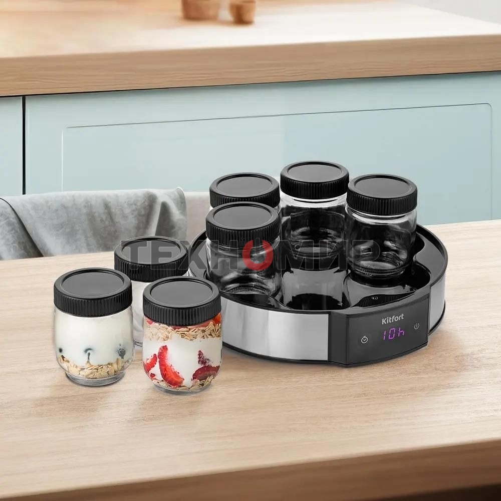 Йогуртница Kitfort КТ-6295 20Вт 7б. 190мл упр.:электрон. серебристый/черный