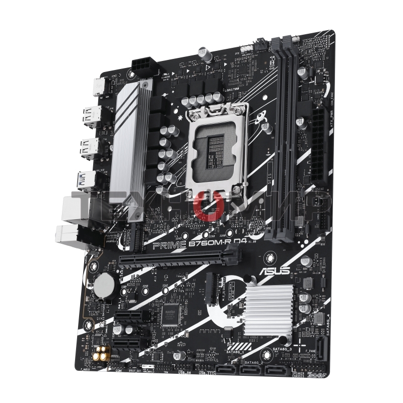 Материнская плата ASUS PRIME B760M-R D4, LGA 1700, Intel B760, 2xDDR4, 4xSATA, 2xM.2, 1xPCIe 4.0 x16, 1xPCIe x1, 1xHDMI, 1x 2.5Gb LAN, 4xUSB-A 2.0, 4xUSB-A 3.2 Gen 1, 3x3.5 мм, 7.1, mATX