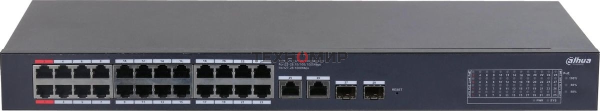 Коммутатор Dahua DH-CS4228-24GT-375 (L2) 24x1 Гбит/с 2xКомбо (1000BASE-T/SFP) 2SFP 24PoE 375W управляемый