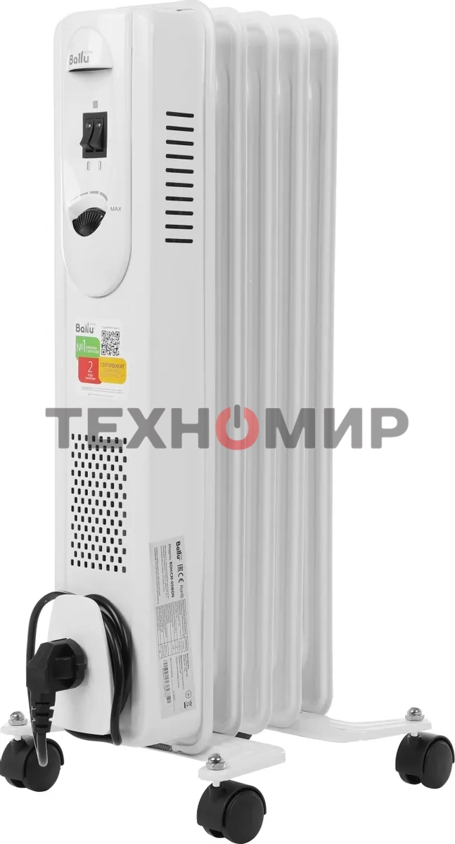 Обогреватель масляный Ballu Comfort BOH/CM-05WDN 1000 (5 секций) белый, 1000 Вт, 15 м2, термостат