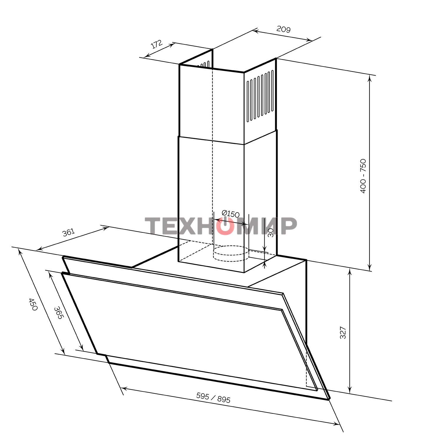 Вытяжка наклонная LEX Furia 600 черная, 59.5 см, 1050 куб. м/ч, 50 дБ