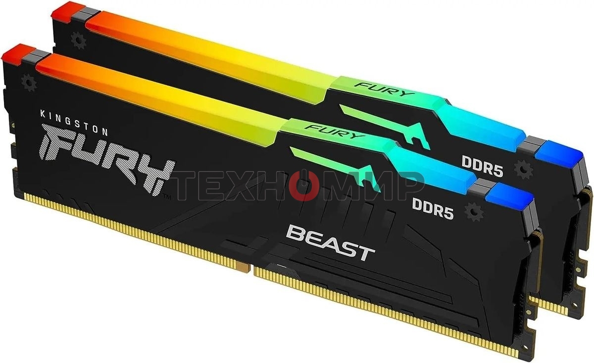 Оперативная память Kingston Fury Beast, DDR5, 32Gb (2x16 Gb), 6400 MHz, CL32, радиатор, RGB, черный
