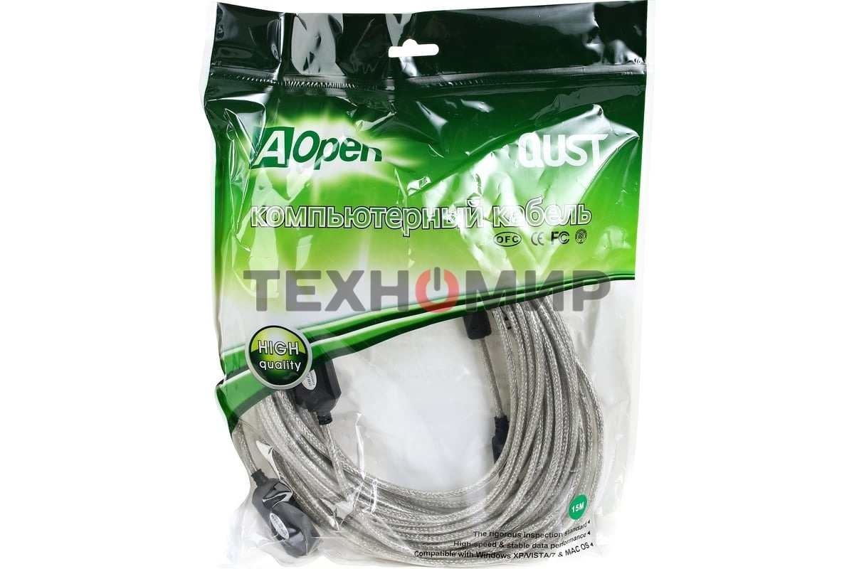 Кабель удлинитель Aopen активный ACU823-15M, USB2.0-repeater AM/AF 15м