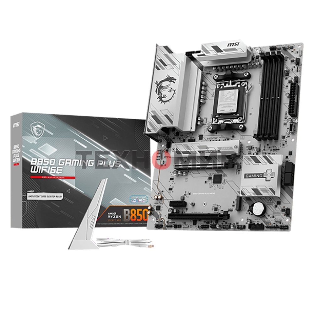 Материнская плата MSI B850 GAMING PLUS WIFI6E, AM5, AMD B850, 4xDDR5, 4xSATA, 2xM.2, 1xPCIe 4.0 x16, 1xPCIe 4.0 x4, 1xPCIe 3.0 x1, 1xDP, 1xHDMI, 1x2.5Gb LAN, Wi-Fi 6E, Bluetooth 5.3, 1xUSB-C 10Gbps, 3xUSB-A 10Gbps, 4xUSB-A 5Gbps, 2x3.5 мм, 7.1, ATX