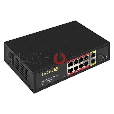 Коммутатор неуправляемый ExeGate EDGS-1082D.8PoE-120W (10-портовый: 8 портов UTP 10/100 Base-Tx с поддержкой IEEE 802.3af (PoE), мощность PoE: 15,4W, суммарно 120W, 2 порта RJ45 10/100/1000 Мбит/с (uplink), настенный/настольный, металлический корпус)