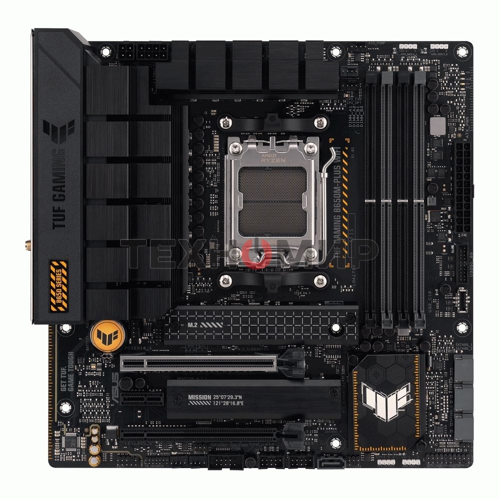 Материнская плата ASUS TUF GAMING B650M-PLUS WIFI, AM5, AMD B650, 4xDDR5, 4xSATA, 2xM.2, 1xPCIe 4.0 x16, 1xPCIe 4.0 x4, 1xDP, 1xHDMI, 1x 2.5Gb LAN, 4xUSB-A 3.2 Gen 2, 1xUSB-A 3.2 Gen 1, 1xUSB-C 3.2 Gen 2x2, 5x3.5 мм, 7.1, mATX
