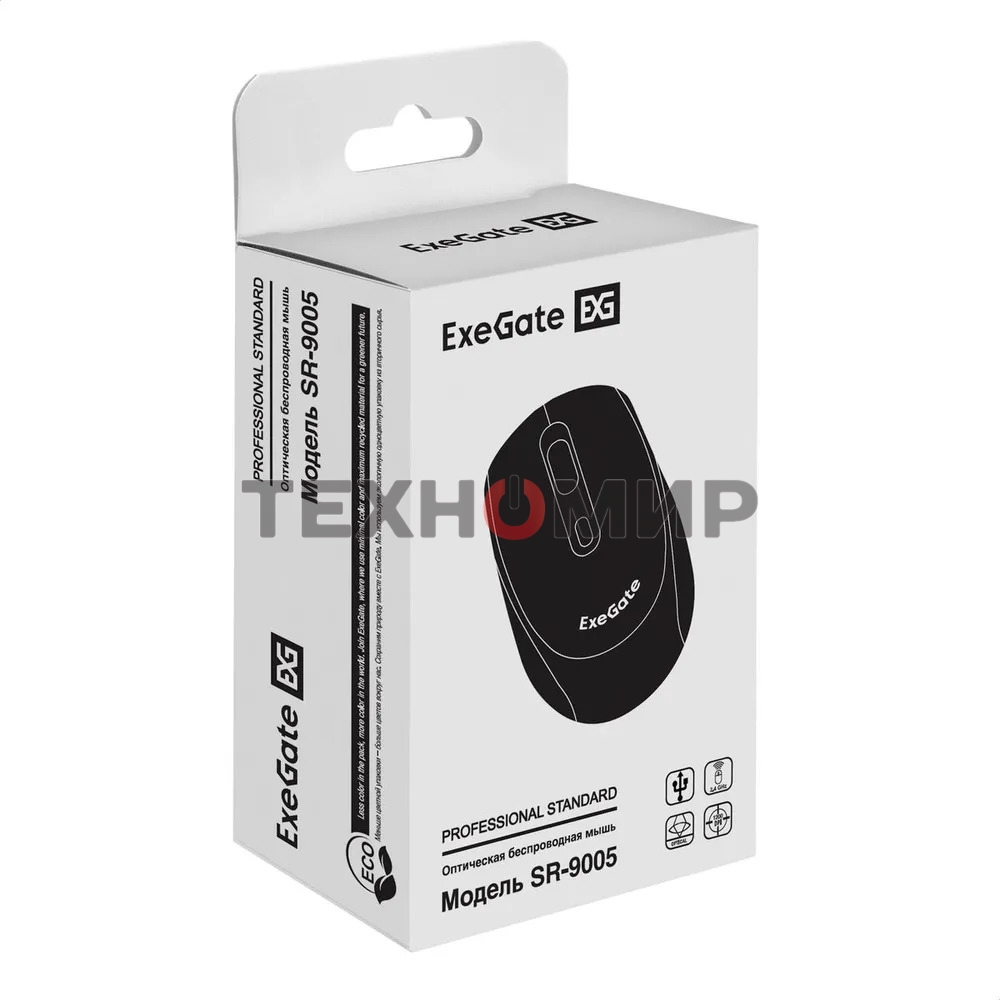 Мышь беспроводная ExeGate Professional Standard SR-9005 черный, 1200 dpi, радиоканал, USB, кнопки - 4