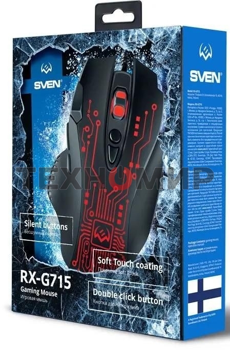 Мышь проводная SVEN RX-G715 черный, 3200 dpi, USB, кнопки - 8