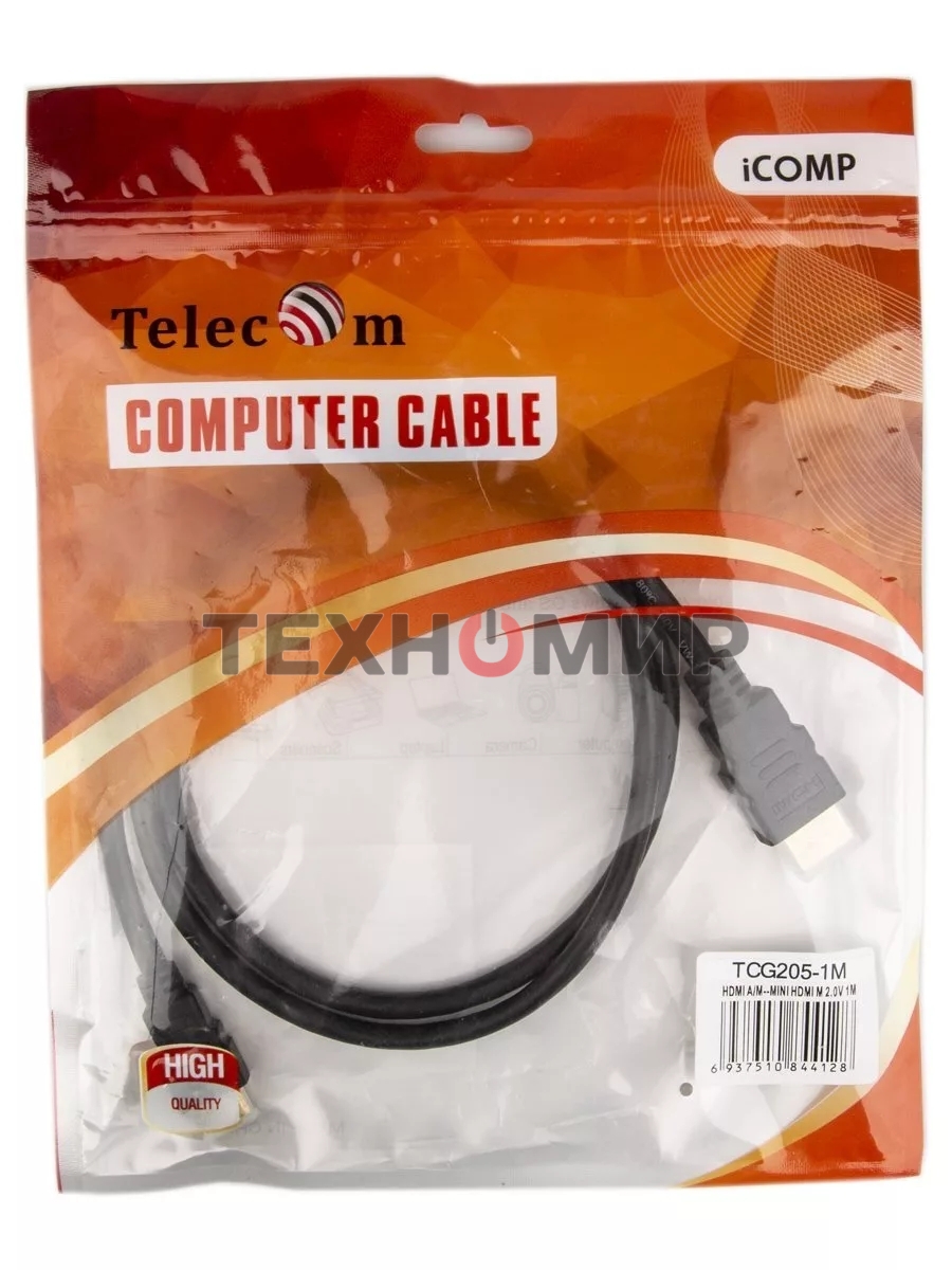 Кабель HDMI-19M --- MiniHDMI-19M ver 2.0+3D/Ethernet,1m Telecom