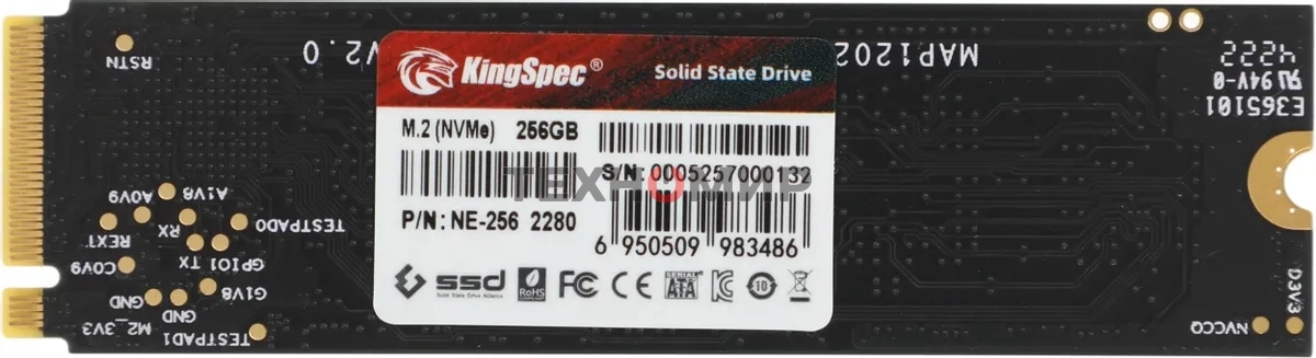 Накопитель SSD KingSpec NE-256, 256Gb, M.2 2280, PCIe 3.0 x4, NVMe, R/W 2000/1300