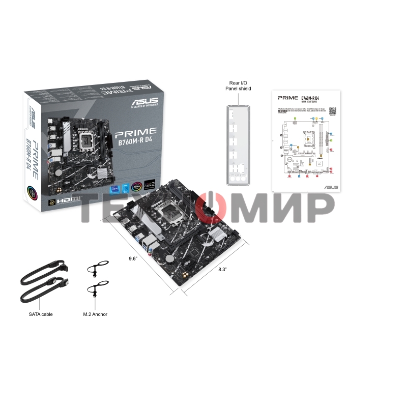 Материнская плата ASUS PRIME B760M-R D4, LGA 1700, Intel B760, 2xDDR4, 4xSATA, 2xM.2, 1xPCIe 4.0 x16, 1xPCIe x1, 1xHDMI, 1x 2.5Gb LAN, 4xUSB-A 2.0, 4xUSB-A 3.2 Gen 1, 3x3.5 мм, 7.1, mATX